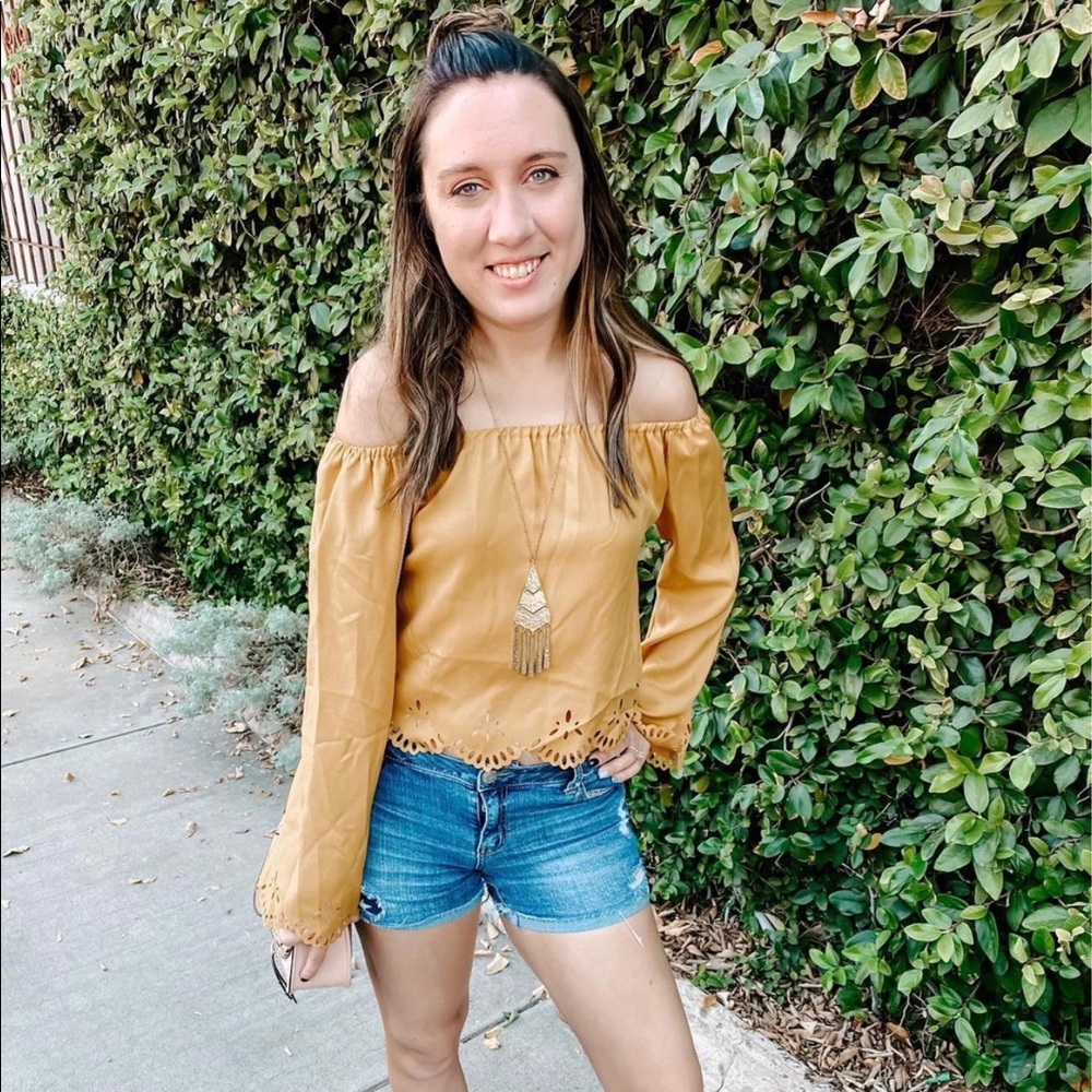 Yellow bell sleeve crop top